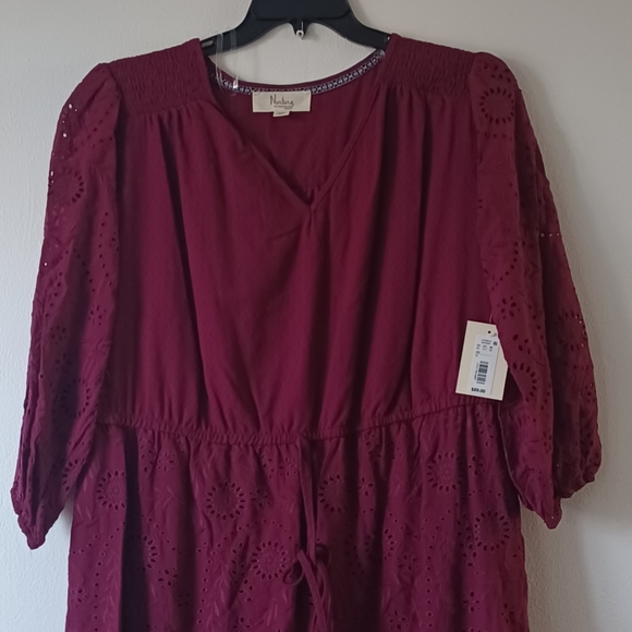 Westbound Plus Size 3/4 Sleeve V-Neck Eyelet Detail Scalloped Hem Midi Dress - Picture 9 of 12